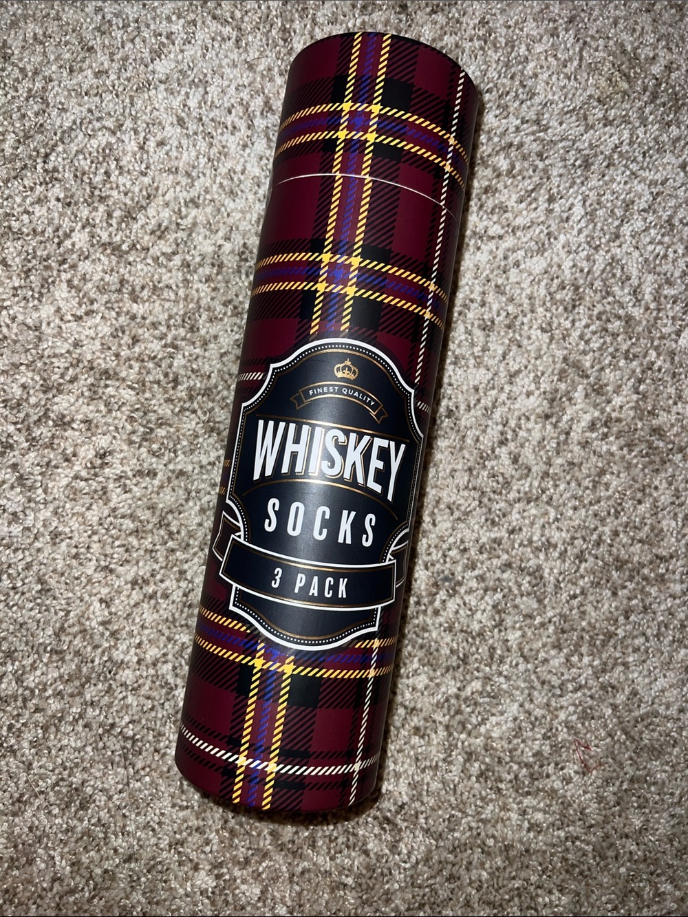 Whiskey Socks 3-Pack Gift Tube - Burgundy Plaid